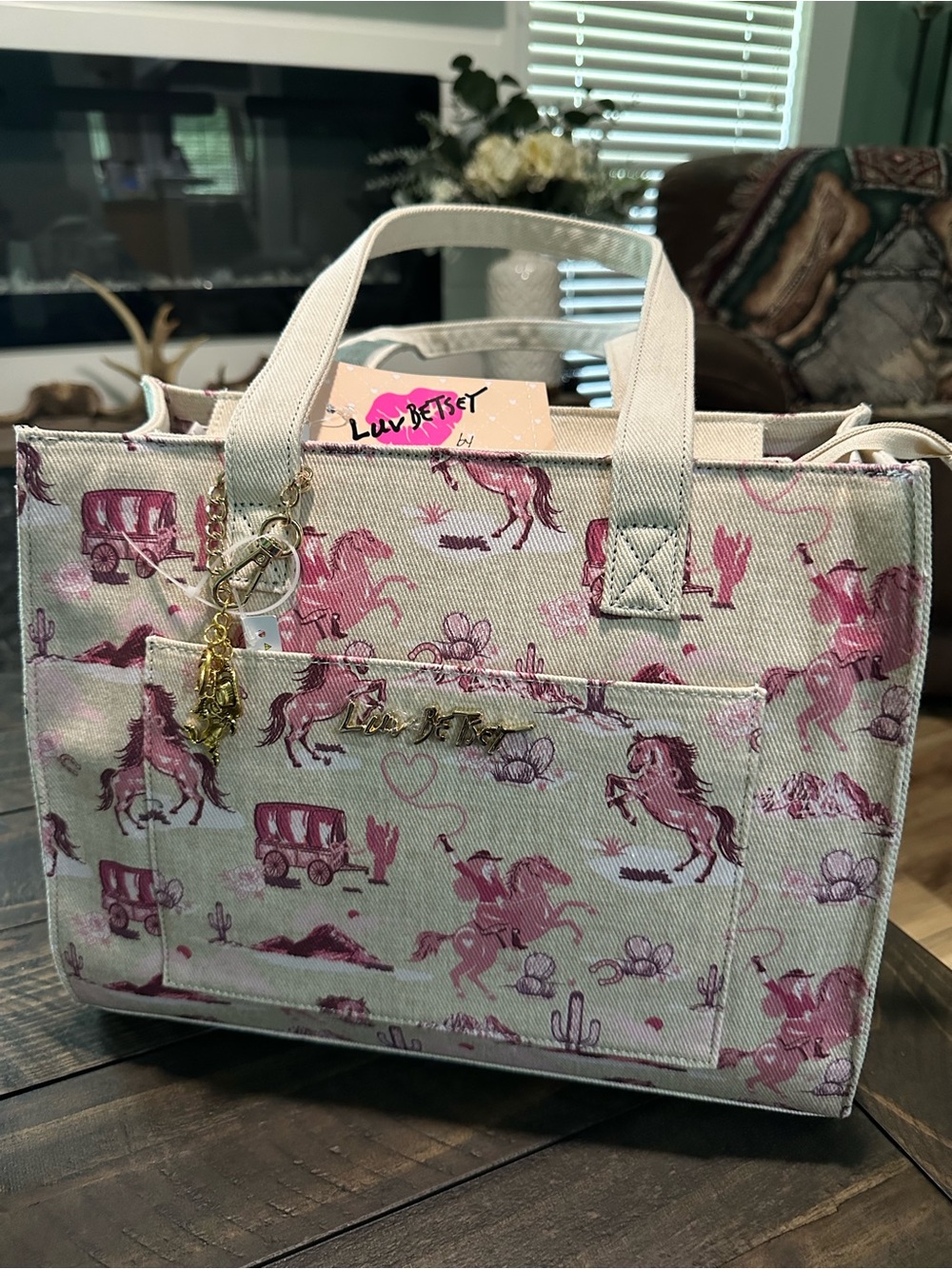 *VIRAL* Betsey Johnson Pink Horses Western Canvas Tote